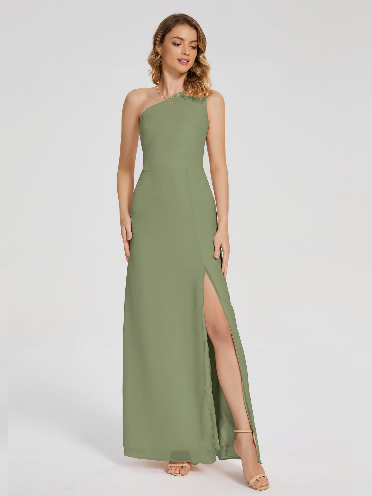 Vestido de fiesta con escote en forma de columna y un hombro con abertura