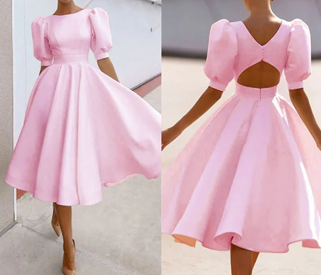 Vestido de fiesta de corte A, vestido de noche rosa fg2596