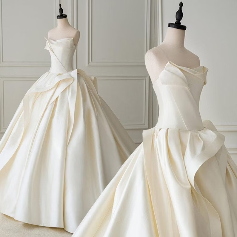 Ivory Wedding Dress, Satin Wedding Dress, Ball Gown Wedding Dresses fg2572