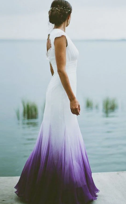Vestido de fiesta formal con escote en V y degradado, vestido de novia de corte A, vestido de fiesta fg1772