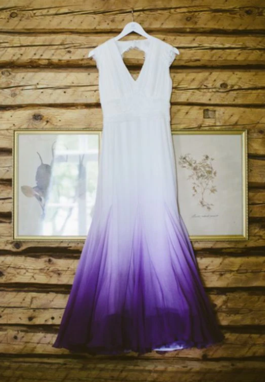 Vestido de fiesta formal con escote en V y degradado, vestido de novia de corte A, vestido de fiesta fg1772