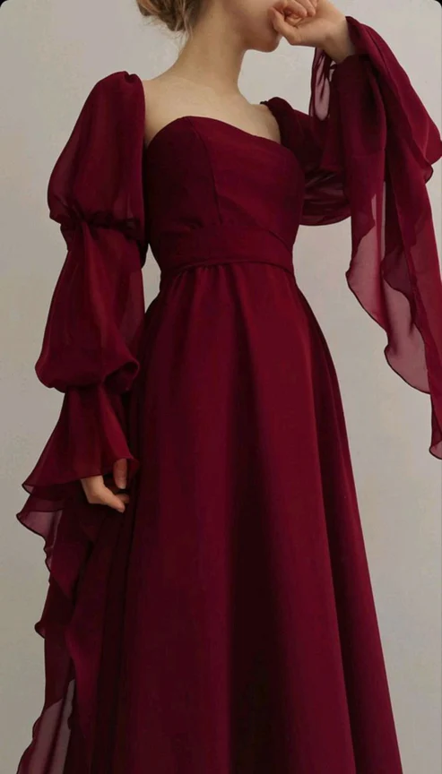 Beautiful Vintage Romantic A-line Burgundy Prom Dress Evening Dress fg4534
