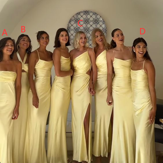 Yellow Bridesmaids Dresses Prom dress satin long dress(There are 4 styles of dresses in the picture) fg4664