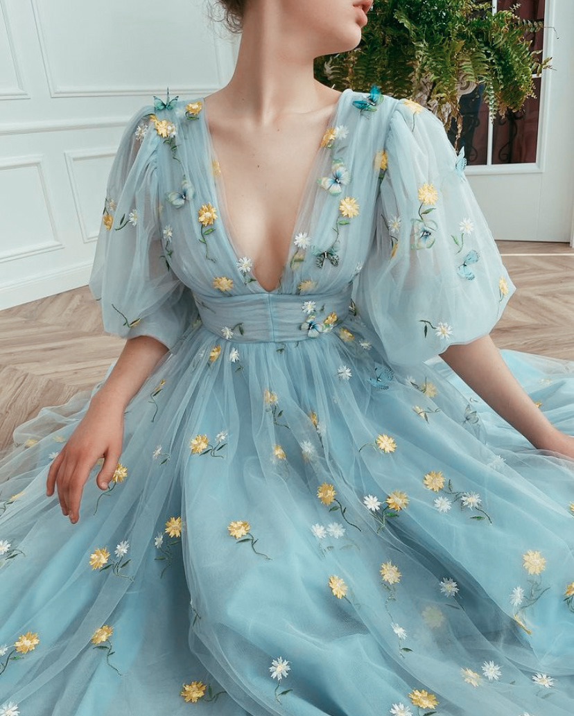 Vestido de novia largo de tul con escote en V y corte A popular fg1693