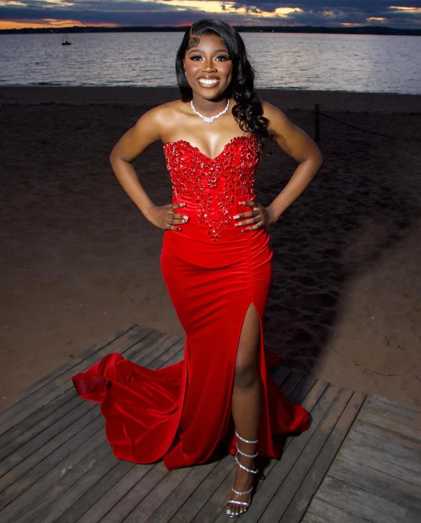 Beaded Mermaid Prom Dress Red Sweetheart Evening Gown fg7523