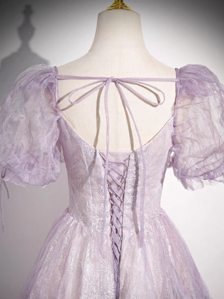 Vestido de fiesta largo hasta el suelo con cuentas y mangas abullonadas con escote en forma de corazón