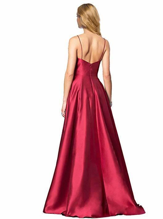 A-line V-neck Spaghetti Strap Burgundy Prom Dress Party Dress PG679