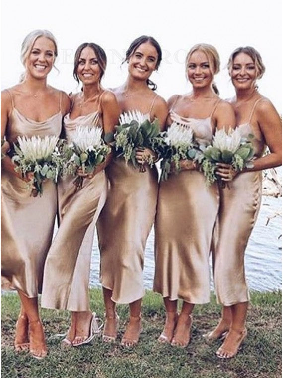 Long Cowl Neck Champagne Beach Bridesmaid Dress VK0203002