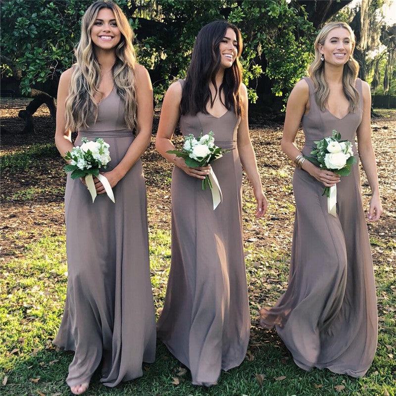 Sleeveless Chiffon Cheap Bridesmaid Dresses | V-neck Sexy Long Maid of Honor Dresses 2020 VK0123004