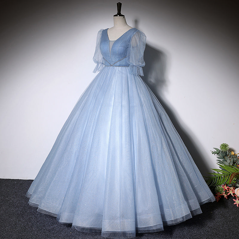 Vestido de noche azul nuevo vestido largo de fiesta de tul fg145