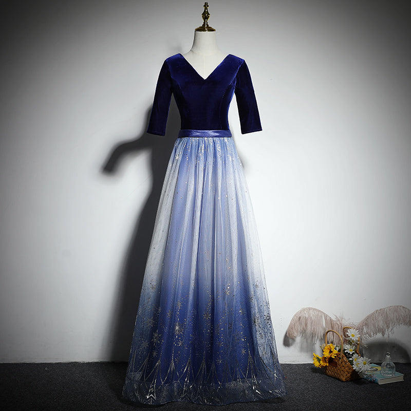 Vestido de dama de honor azul de corte A, vestido de noche, nuevo vestido de fiesta de graduación, vestidos de fiesta fg195