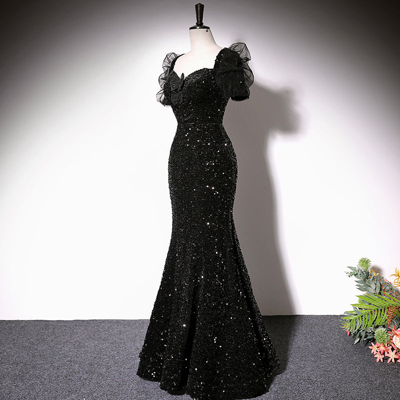 Vestido de noche negro de sirena, nuevo vestido de fiesta de graduación, vestidos de fiesta fg212