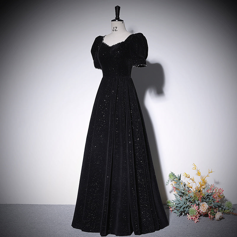 Vestido de noche negro de corte A, nuevo vestido de fiesta de graduación, vestidos de fiesta fg215