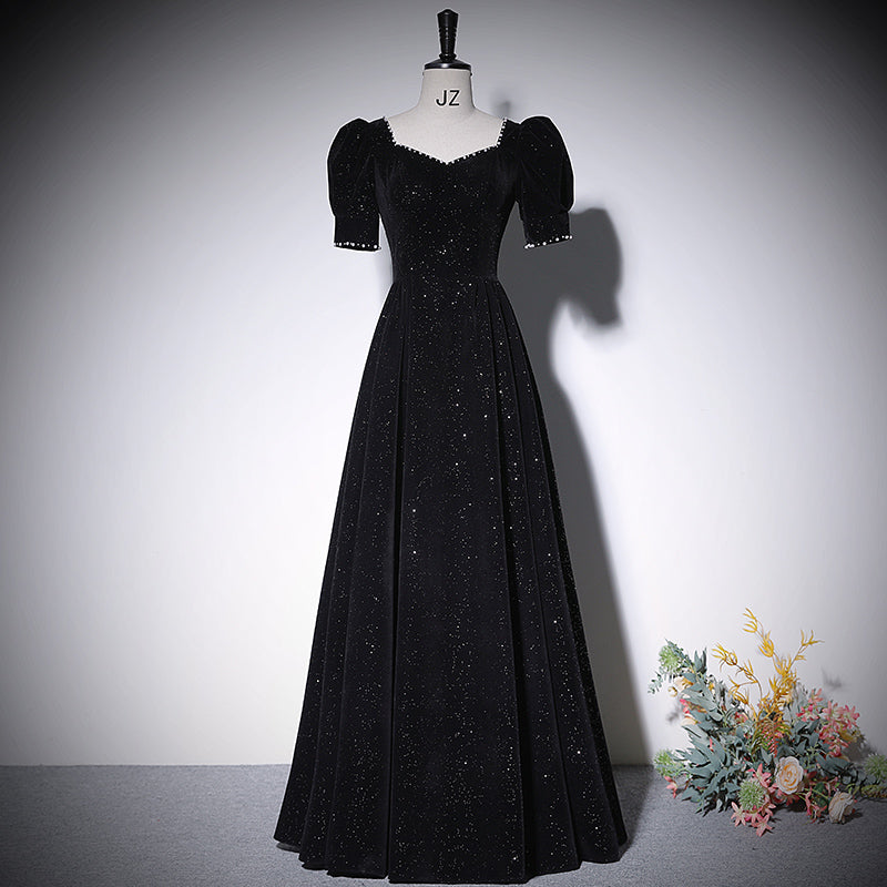 Vestido de noche negro de corte A, nuevo vestido de fiesta de graduación, vestidos de fiesta fg215