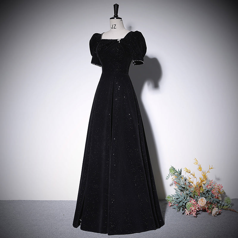 Vestido de noche negro de corte A, nuevo vestido de fiesta de graduación, vestidos de fiesta fg222