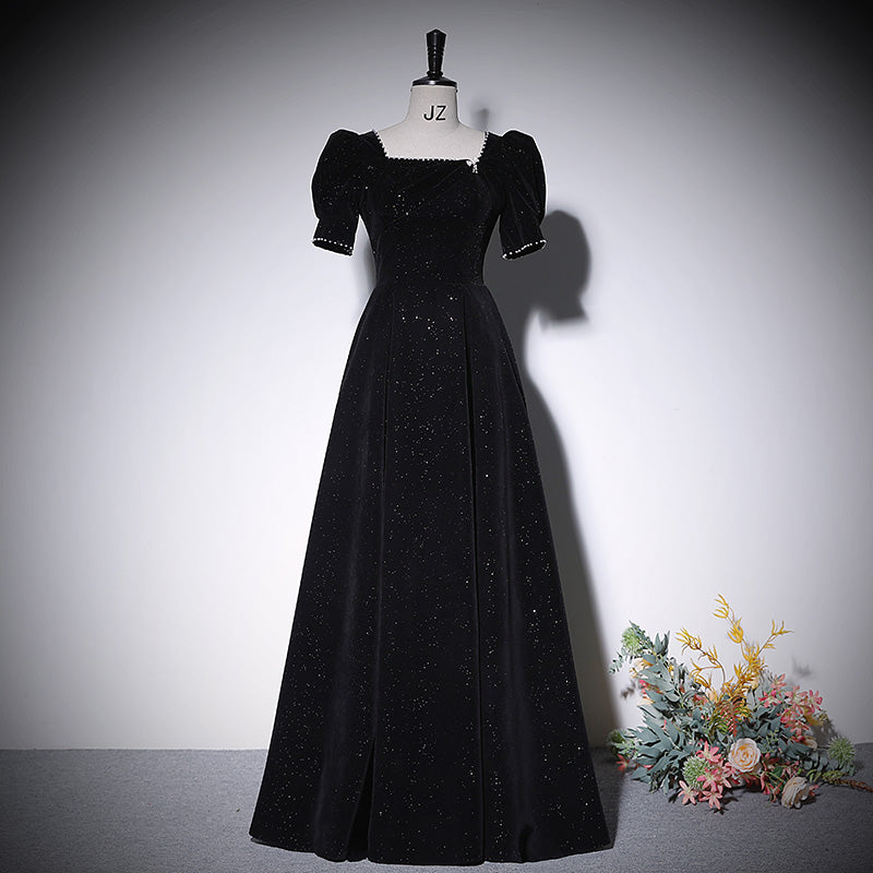 Vestido de noche negro de corte A, nuevo vestido de fiesta de graduación, vestidos de fiesta fg222