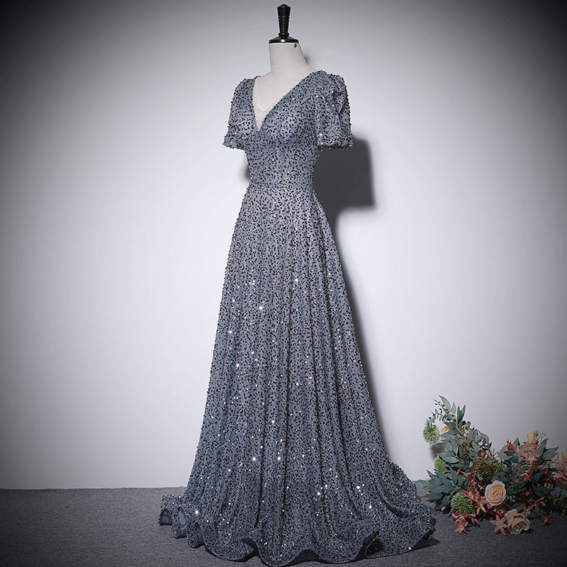 Vestido de noche plateado de corte A, nuevo vestido de fiesta de graduación, vestidos de fiesta fg227