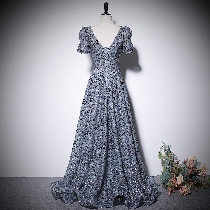 Vestido de noche plateado de corte A, nuevo vestido de fiesta de graduación, vestidos de fiesta fg227