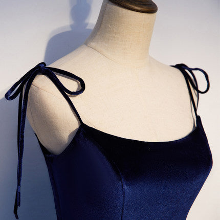 Vestido de fiesta sencillo de corte A, vestido de noche de tul azul marino, vestido de dama de honor fg228