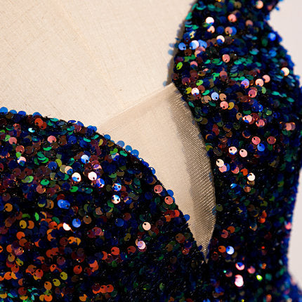 Vestidos de fiesta de sirena sencillos Vestido de noche de lentejuelas azul marino fg230