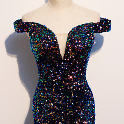 Vestidos de fiesta de sirena sencillos Vestido de noche de lentejuelas azul marino fg230