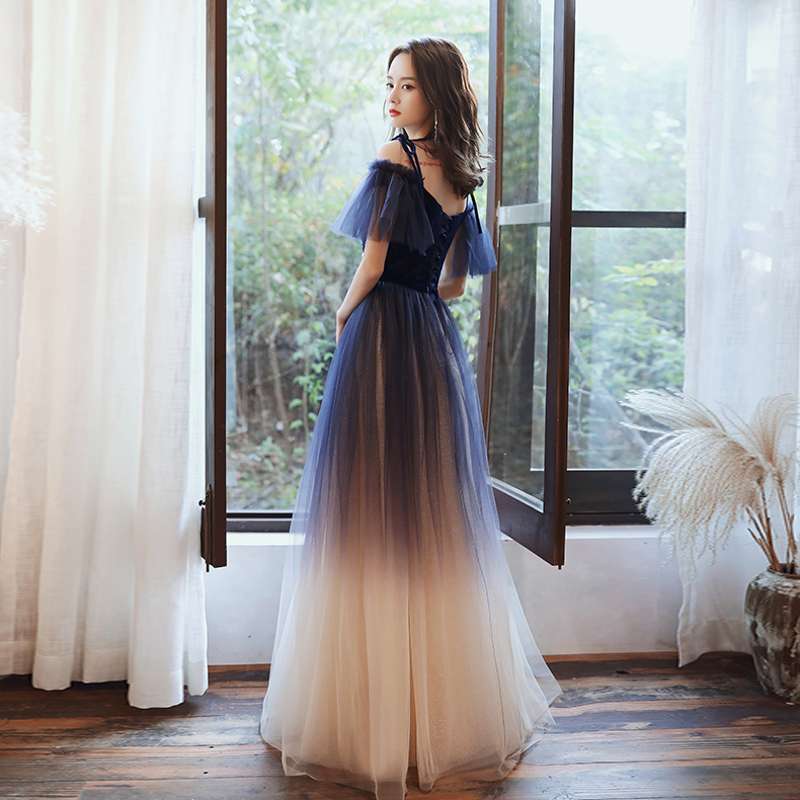 Elegante vestido de fiesta largo de terciopelo y tul, vestido de noche fg233