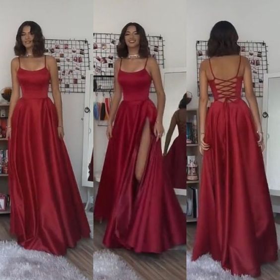 A line Dark Red Long Prom Dress, New Arrive Party Dress fg458