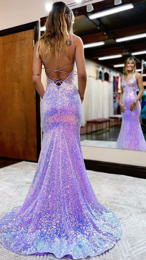 Vestido de fiesta con escote en V pronunciado y lentejuelas brillantes fg49