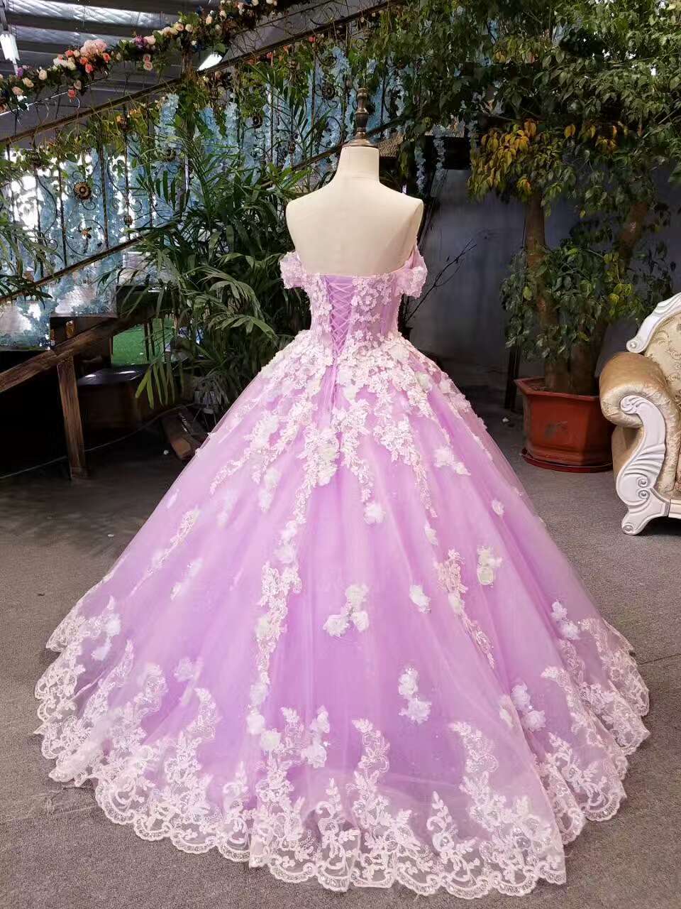 Nuevos vestidos de novia florales de corte A, largo hasta el suelo, con cordones, hombros descubiertos, vestido de baile con cuentas y apliques fg513