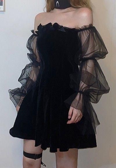 vestidos de fiesta vestido gótico plisado con mangas de malla fg552