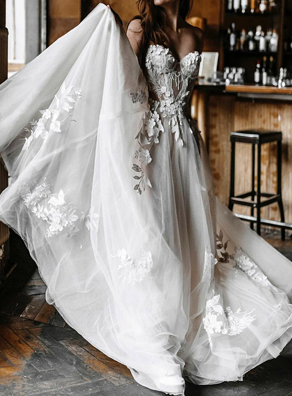 Embroidered Lace Bandeau Wedding Dress Maxi Dress fg603