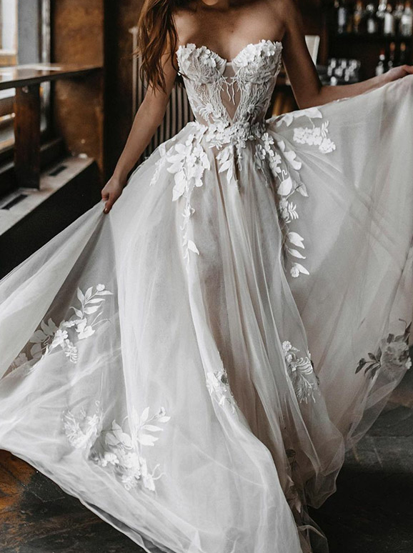 Embroidered Lace Bandeau Wedding Dress Maxi Dress fg603
