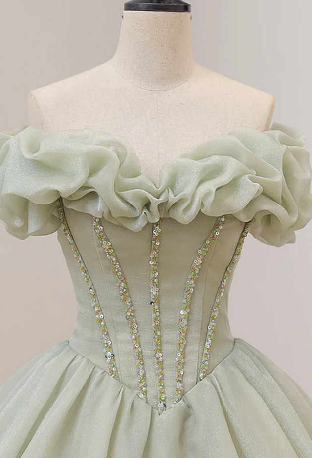 Vestido largo de fiesta con lentejuelas de tul verde fg959