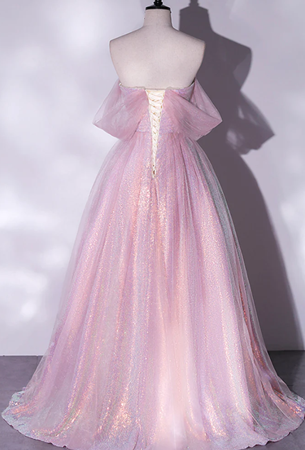 Vestido de fiesta largo de tul brillante con lentejuelas de color rosa, vestido de noche de corte A fg964