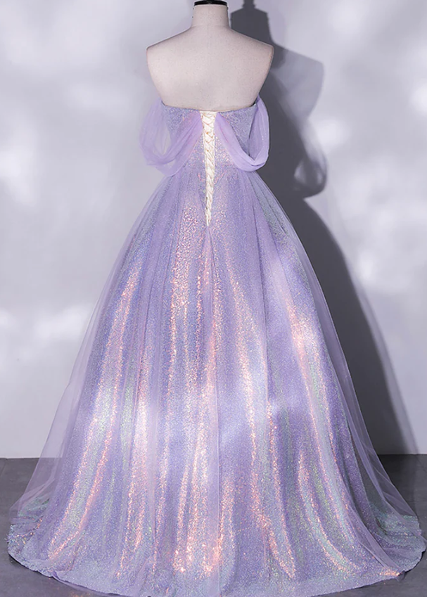 Vestido de fiesta largo morado con lentejuelas de tul brillante, vestido de noche de corte A fg966