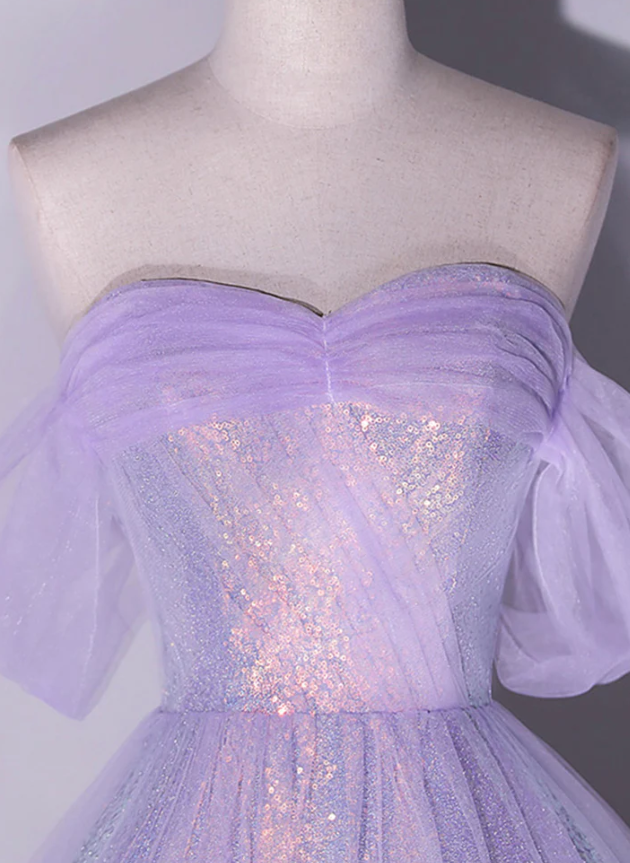 Vestido de fiesta largo morado con lentejuelas de tul brillante, vestido de noche de corte A fg966