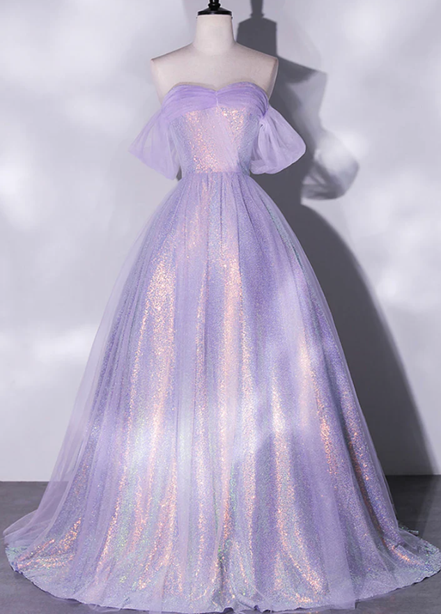 Vestido de fiesta largo morado con lentejuelas de tul brillante, vestido de noche de corte A fg966