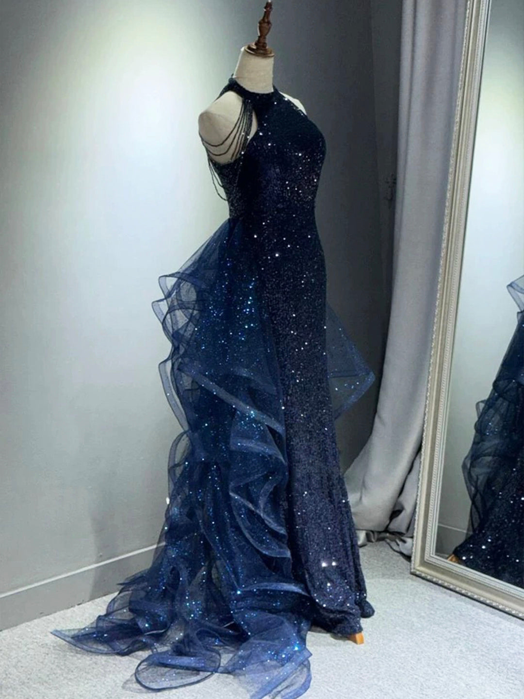Burgundy/Black Shiny Bodycon Sequined Long Elegant Ball Gown Evening Dress gh3058