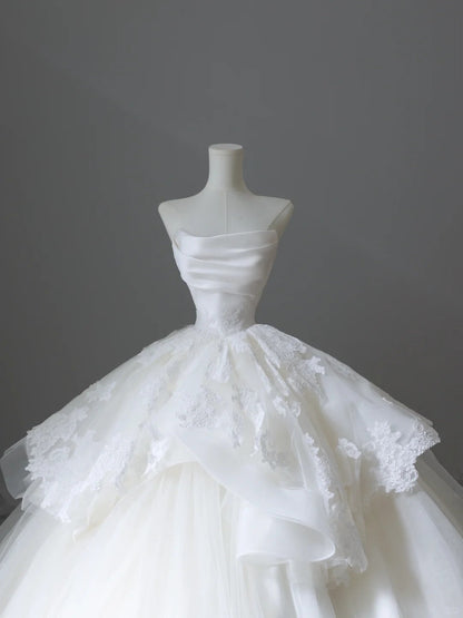 A Line Ball Gown White Tulle Long Wedding Dress Princess Bridal Gown       fg7396