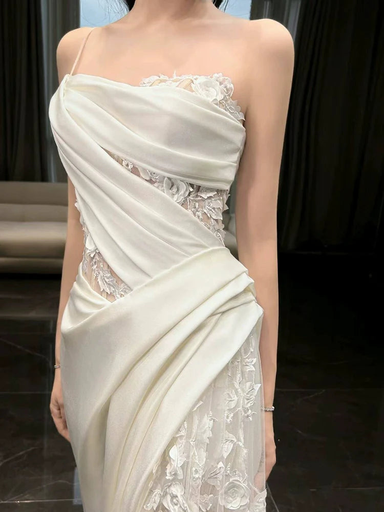 Vestido de novia largo de encaje de tul blanco Vestido de novia princesa fg7388