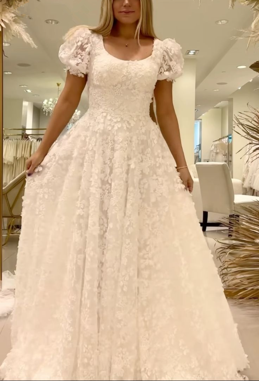 Vestido de fiesta de encaje largo de corte A Vestido de novia Vestido de novia único fg7211