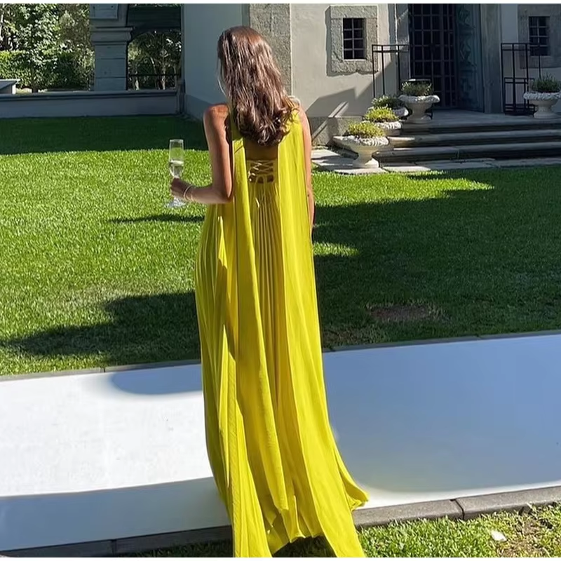 2025 nuevos vestidos plisados ​​sin tirantes para mujer, vestidos de fiesta de noche largos sexis sin mangas fg7421