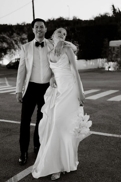 Romantic Mermaid Cowl Neck Silk Satin Wedding Dresses VK24112208