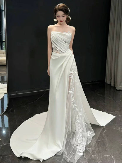 Vestido de novia largo de encaje de tul blanco Vestido de novia princesa fg7388