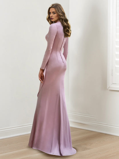 Sheath/Column V-Neck Long Sleeves Floor-Length Plus Size Mother of the Bride Dresses with Crepe Beading