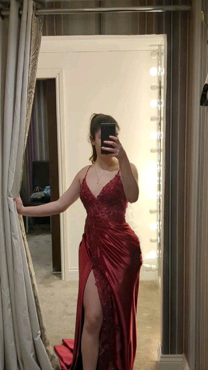Vestido de fiesta rojo oscuro con abertura Vestidos de noche fg6925