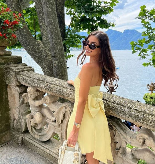 Vestido de noche corto amarillo, vestidos cortos para la fiesta de bienvenida fg6848