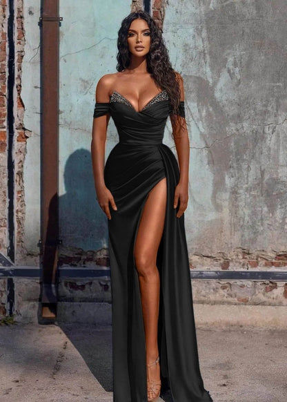 Adelaide | Vestido de fiesta largo de satén con corte sirena y abertura