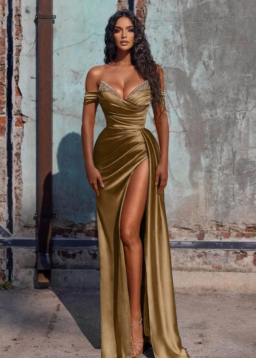 Adelaide | Vestido de fiesta largo de satén con corte sirena y abertura