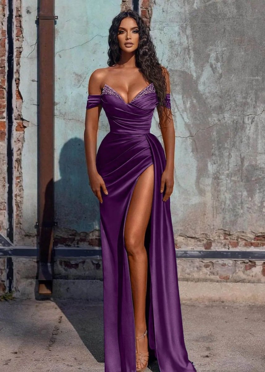 Adelaide | Vestido de fiesta largo de satén con corte sirena y abertura